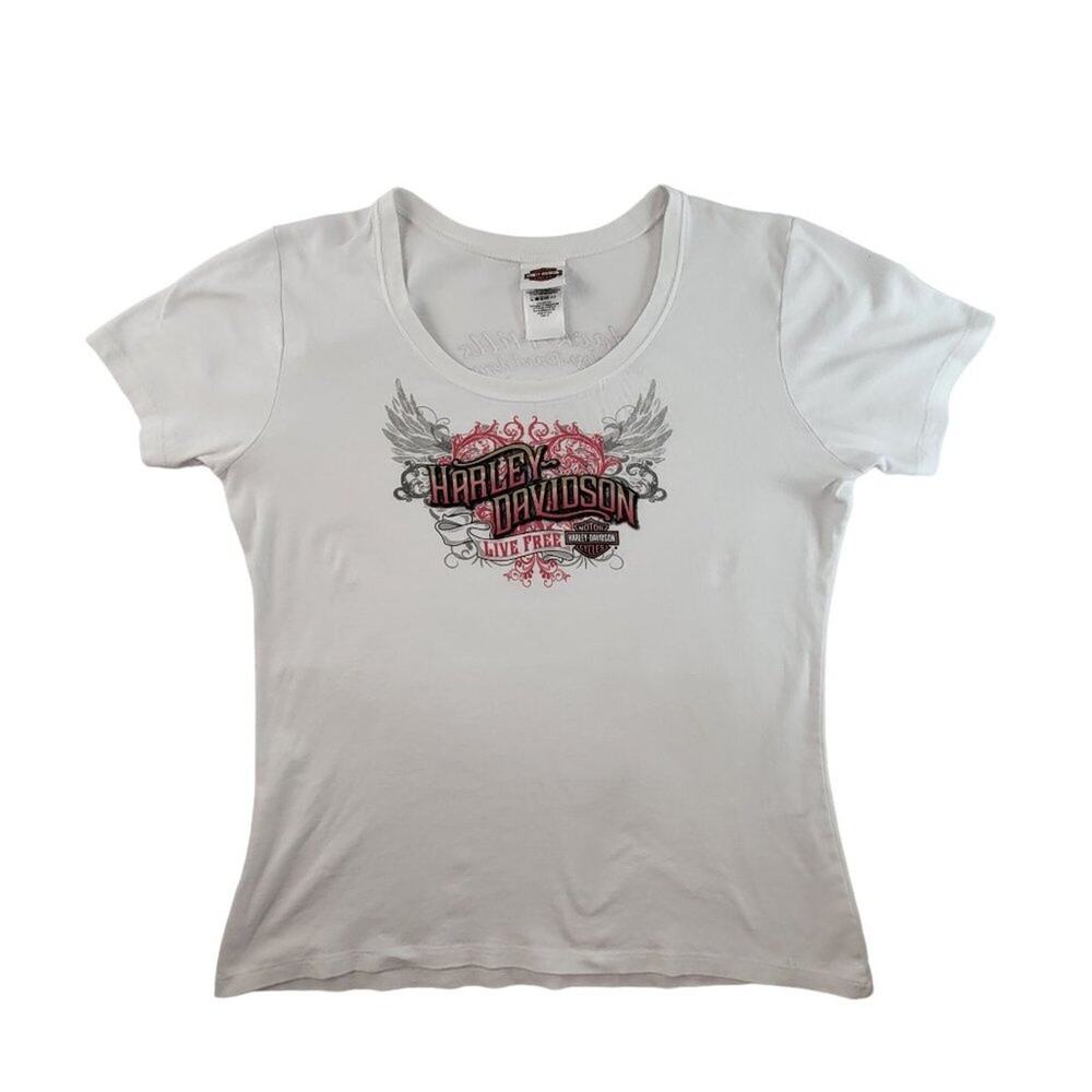 Vtg Y2K Harley Davidson Shirt Womens 1X  Live Free Biker Motorcycle Wings
